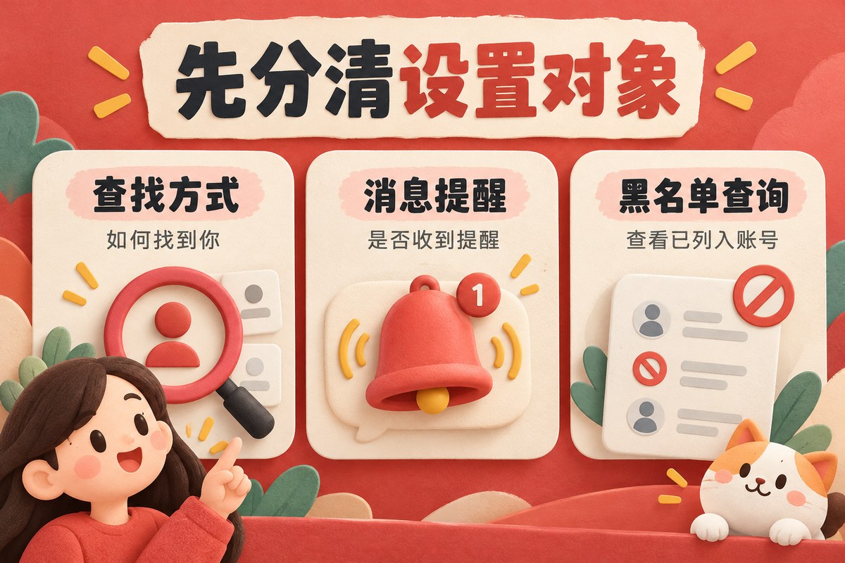 查找方式、消息提醒和黑名单查询的设置对象区别