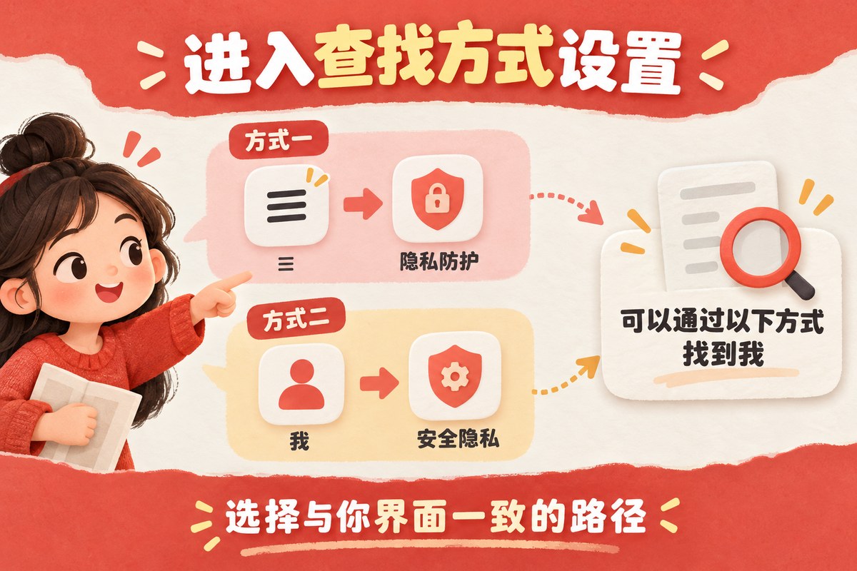 三条查找方式设置的两条独立入口：隐私防护或安全隐私